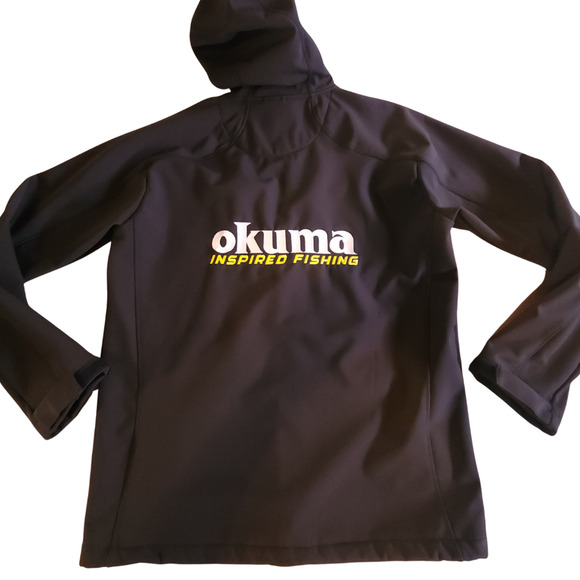 Okuma Mens Softshell Hooded Inspired Fishing Jacket Black Water Repellant L - Picture 2 of 11